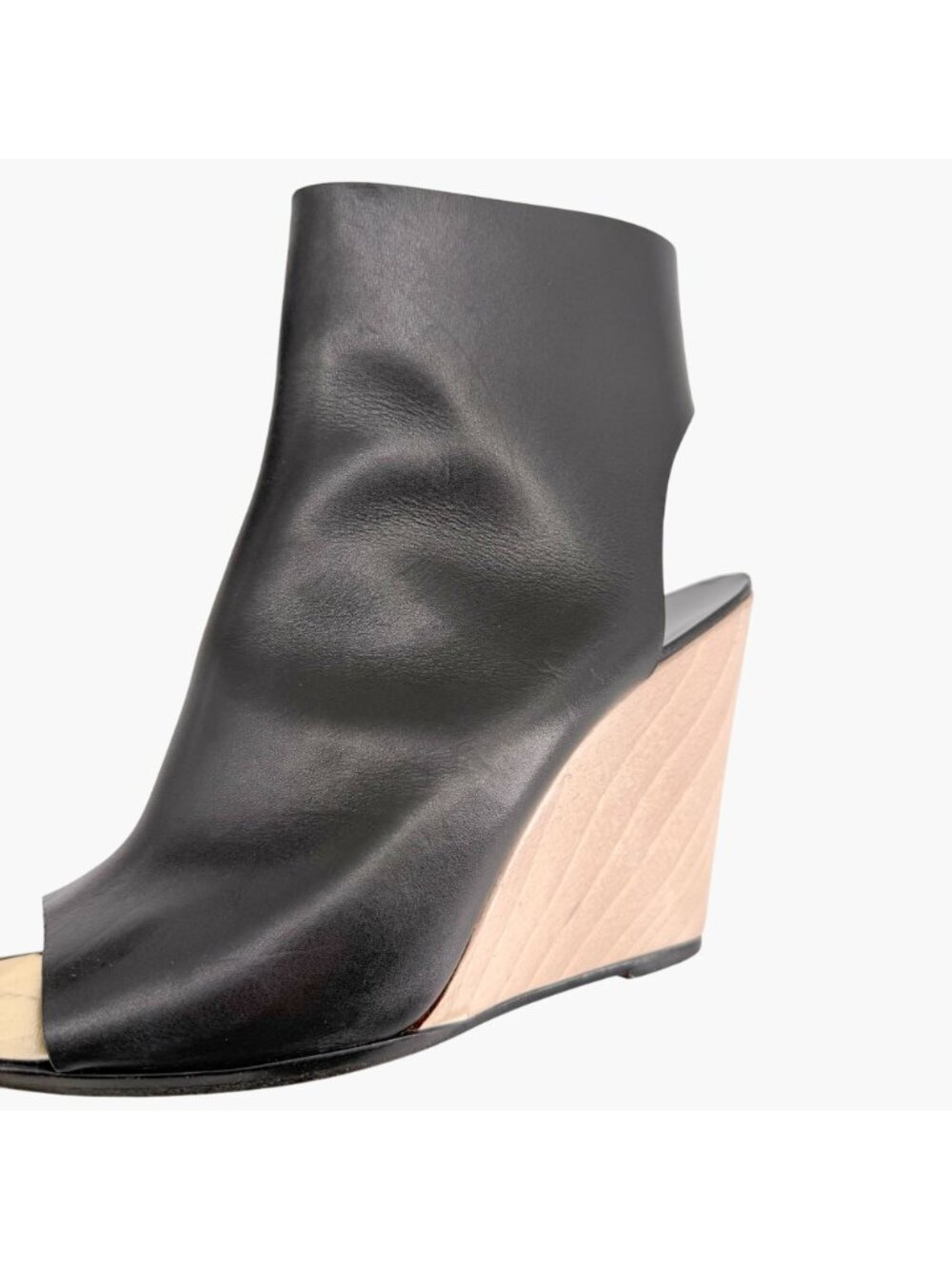 Chanel Black Leather Peep Toe CC Wedge Heel Ankle Booties Shoes Size 39 US 8–8.5 - Picture 9 of 15